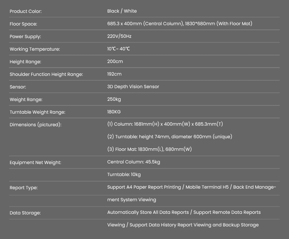 Visbody-S30-product-parameters